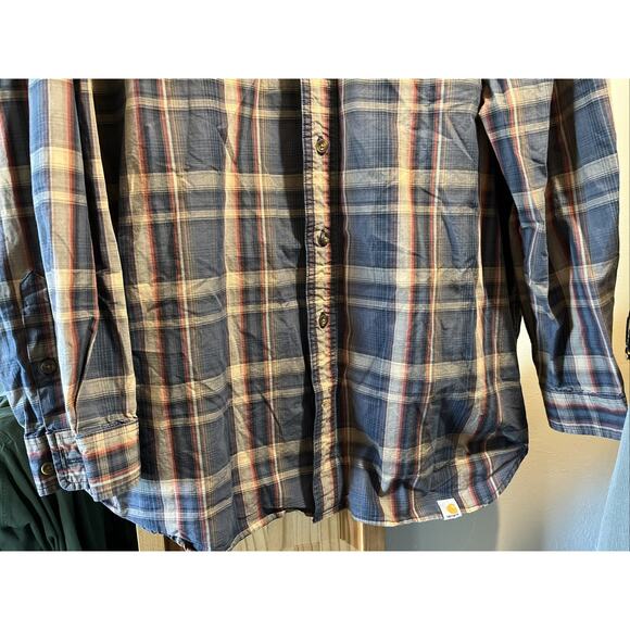 Carhartt Shirt Men XXLT Blue Brown Plaid Outdoor Relaxed Fit Y2K Button Workwear - Picture 6 of 11